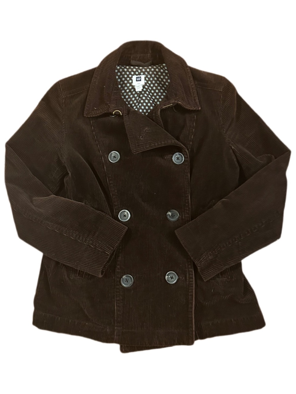 VINTAGE Gap Jacket Women Large Brown Corduroy Peacoat Double Breasted 90s Y2K